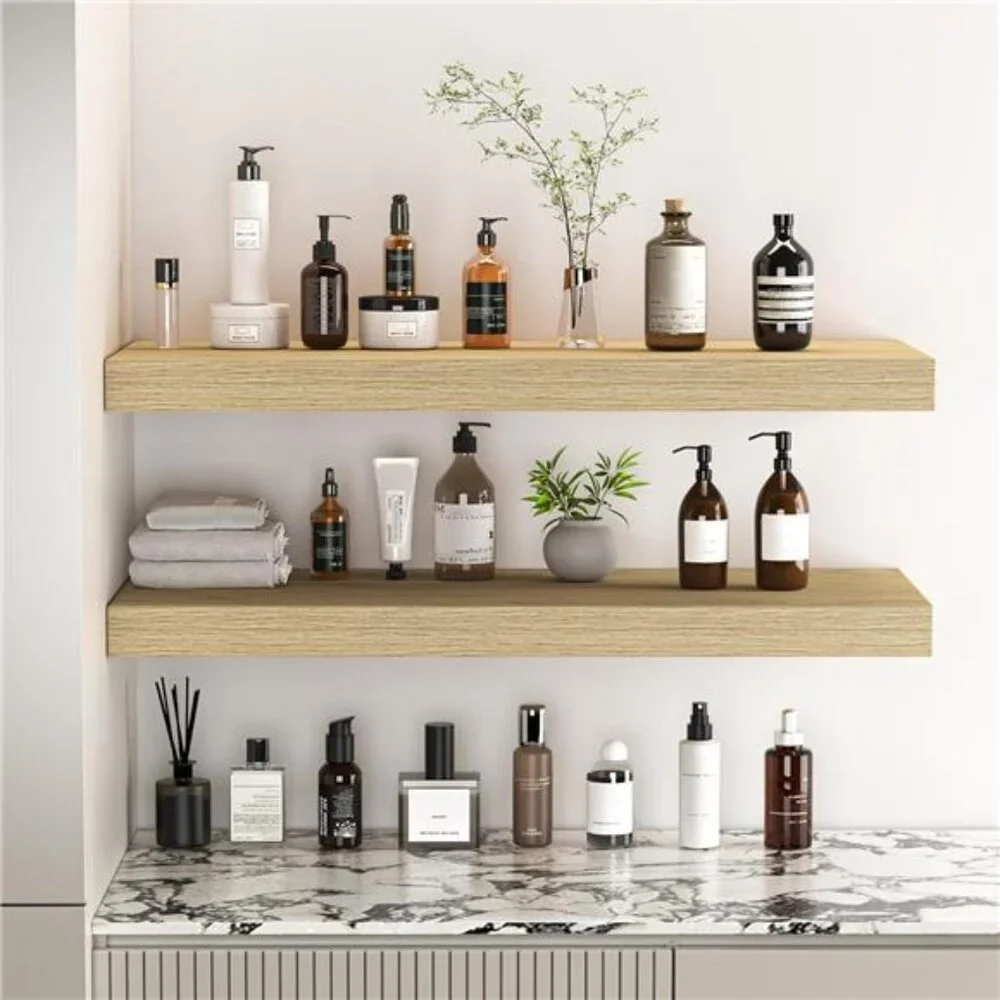 Fun Memories Floating Shelves - 24 Inch Rustic Wooden Wall Shelves - Extra Deep
